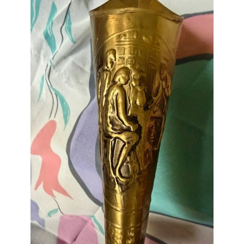 Vintage Brass Wall Pocket Cone Vase - 11